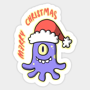 Cute Alien Cartoon with Santa's Hat Sticker